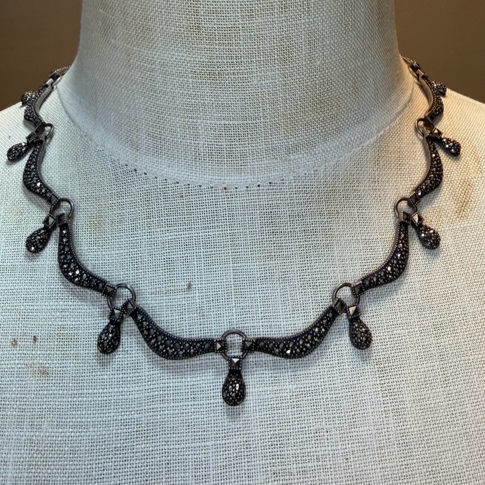 Elegant Judith Jack Sterling Silver Marcasite Necklace Collar victorian 1950s
